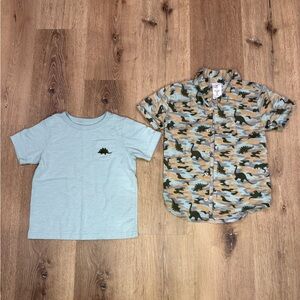 Dinosaur Camouflage Button-Up Shirt and Light Blue Tee